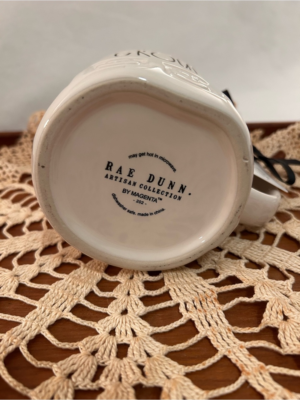 NWT Rae Dunn Cream Mug with Green Interior — "HOLY GROUNDS" - Picture 6 of 10